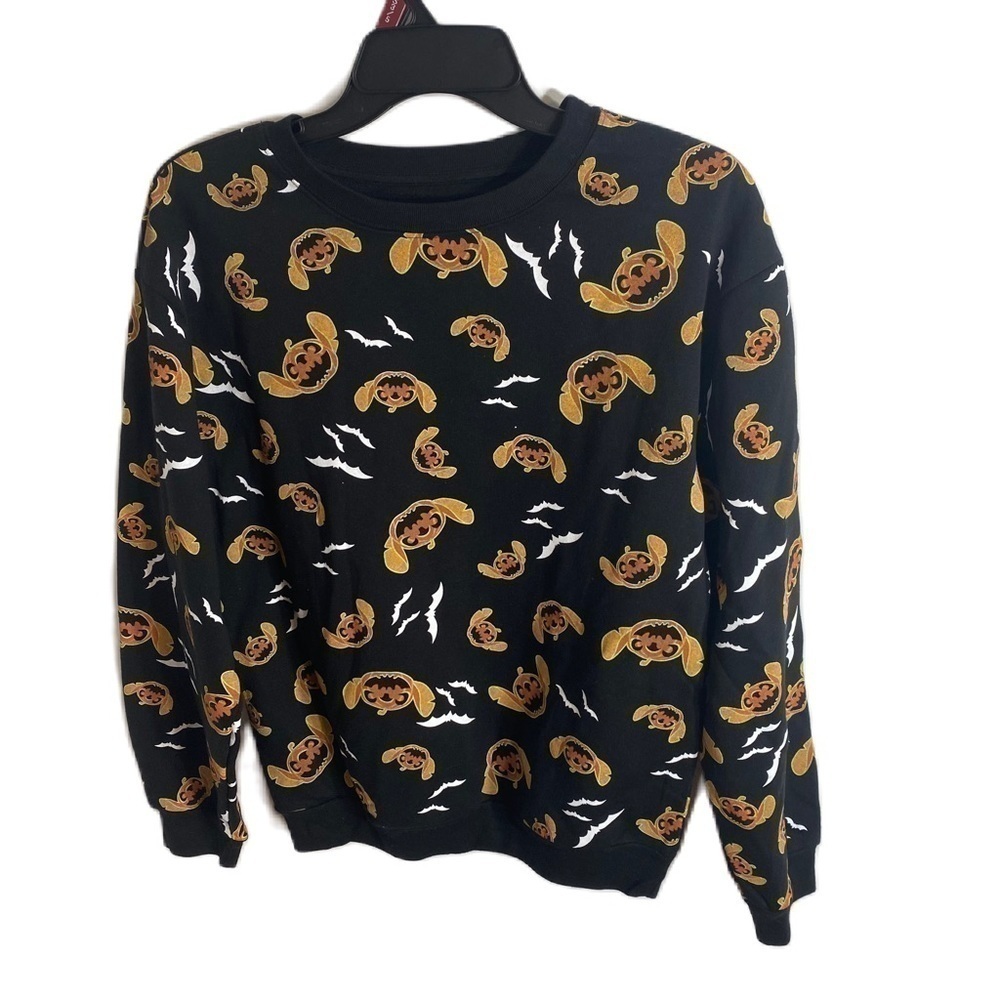 Disney Stitch Halloween Sweatshirt NEW Small Pumpkin Bats Jack O Lantern Lilo
